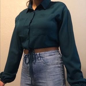 cropped green button up